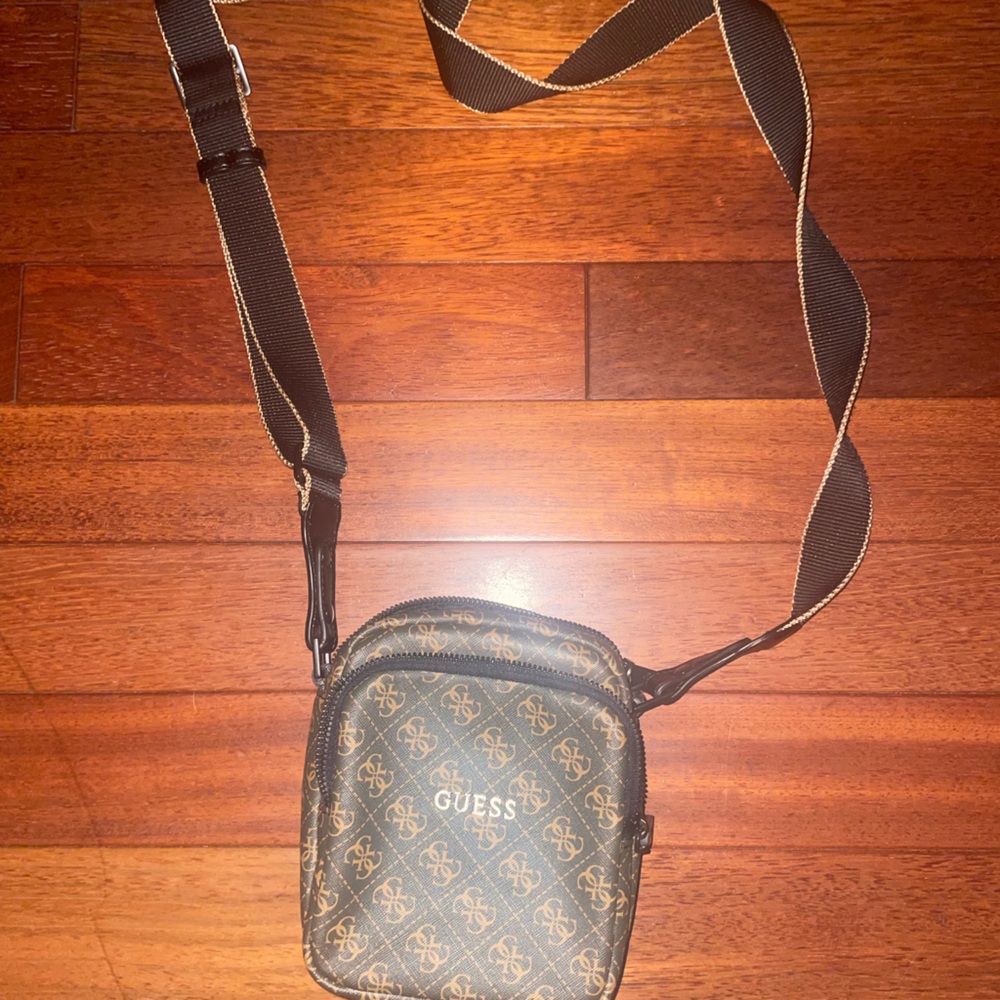 Guess Logo Patterned Brown Messenger Bag